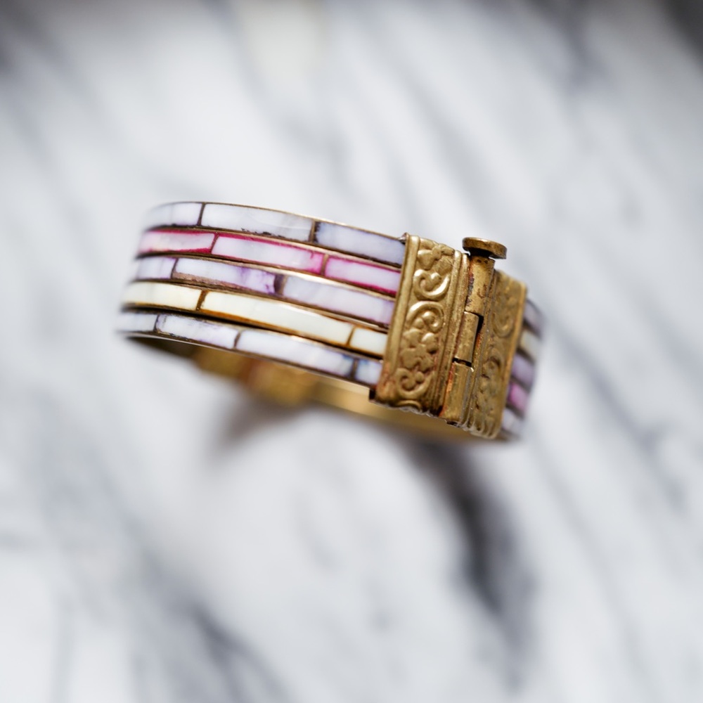Vintage Brass & Mother of Pearl Hinge Bracelet